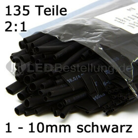Schrumpfschlauch-Set schwarz 1mm - 10mm Durchmesser 135...