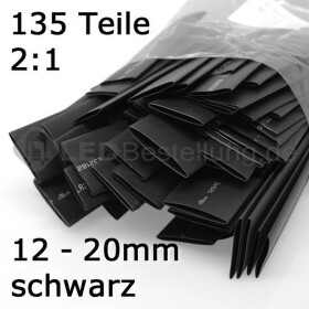 Schrumpfschlauch-Set schwarz 12mm - 20mm Durchmesser 135 teilig 10cm lang