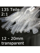 Schrumpfschlauch-Set transparent 12mm - 20mm Durchmesser 135 teilig 10cm lang