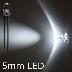 LED tageslichtweiß 5mm wasserklar inkl. Widerstand hell 20° - 10er-Pack