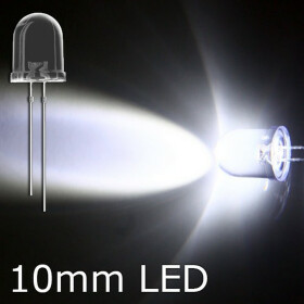 LED tageslichtwei&szlig; 10mm wasserklar inkl. Widerstand hell 20&deg; - 10er-Pack