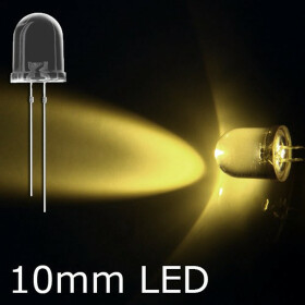 LED warmweiß 10mm wasserklar inkl. Widerstand hell 20° - 10er-Pack
