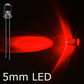 LED rot 5mm wasserklar inkl. Widerstand hell 20° - 10er-Pack