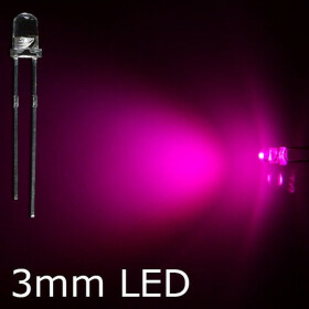 LED pink 3mm wasserklar inkl. Widerstand hell 20° - 10er-Pack