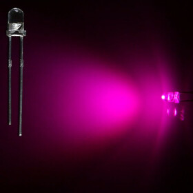 LED pink 3mm wasserklar inkl. Widerstand hell 20° - 10er-Pack