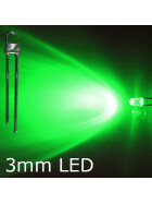 LED grün 3mm wasserklar inkl. Widerstand hell 20° - 10er-Pack, 1,34 €
