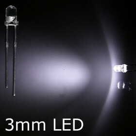 Blink-LED tageslichtwei&szlig; 3mm wasserklar inkl. Widerstand hell 20&deg; - 10er-Pack