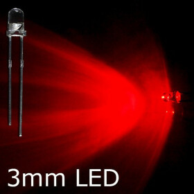 Blink-LED rot 3mm wasserklar inkl. Widerstand hell 20°