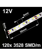 DEMODU&reg; Premium 12V Wei&szlig; 5m Rolle 960 Lumen pro Meter IP20 helle 3528 SMD 120/m LED Streifen selbstklebend dimmbar