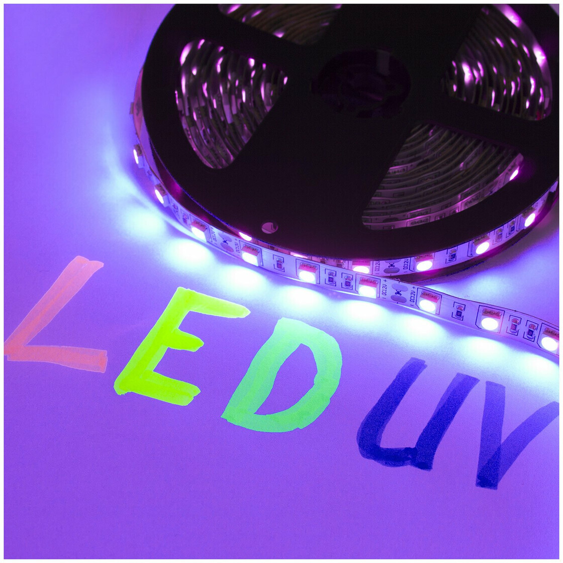 DEMODU® PREMIUM 12V LED Streifen UV 390-400nm 5m 60 SMD/m 5050 IP20 d