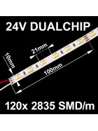 DEMODU® PREMIUM 24V LED Streifen 2 in 1 Dualchip CCT 5m 120 SMD/m 2835 IP20 dimmbar